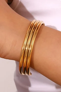 Discount Dear-Lover Three Layered Notched Design Bangle Gold