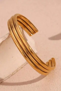 Discount Dear-Lover Three Layered Notched Design Bangle Gold