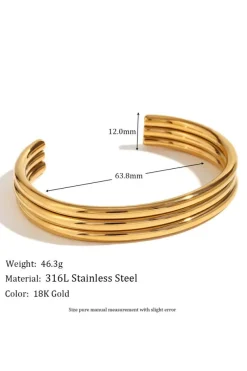 Discount Dear-Lover Three Layered Notched Design Bangle Gold