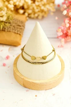 Hot Dear-Lover Triple Heart Double Layer Adjustable Chain Bracelet Gold