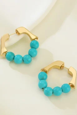 Clearance Dear-Lover Turquoise Bead Plated Alloy Hook Earrings Gold