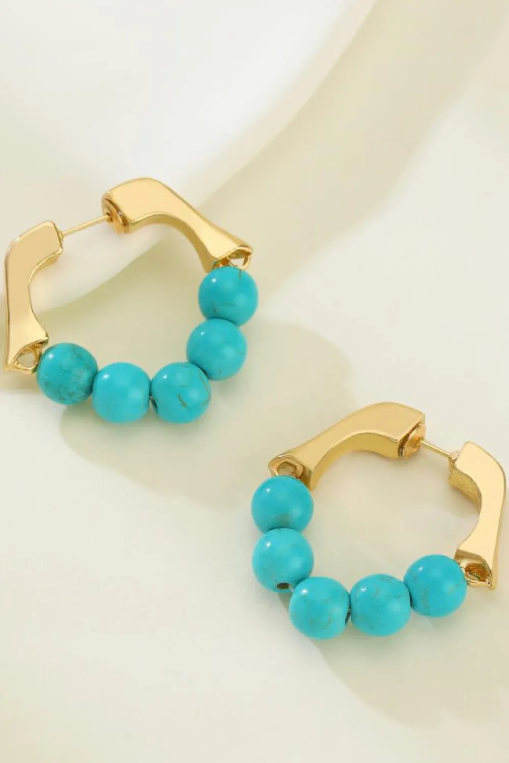Clearance Dear-Lover Turquoise Bead Plated Alloy Hook Earrings Gold