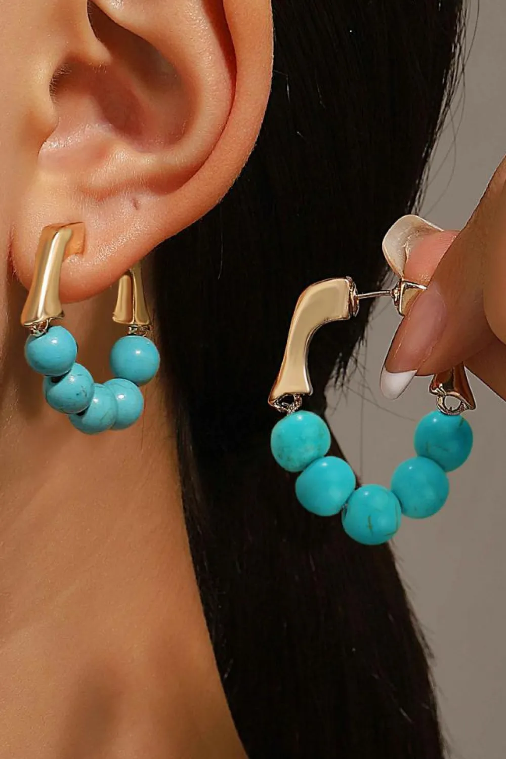 Clearance Dear-Lover Turquoise Bead Plated Alloy Hook Earrings Gold