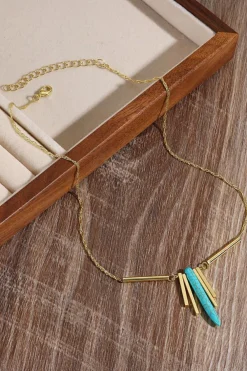 Clearance Dear-Lover Turquoise Metal Bars Chain Necklace Gold