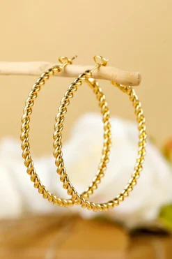 Outlet Dear-Lover Twisted Detail Plated Alloy Large Hoop Earrings Gold