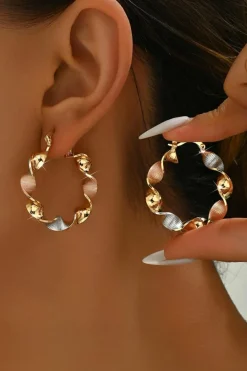 Online Dear-Lover Twisted Plated Alloy Hoop Earrings Gold