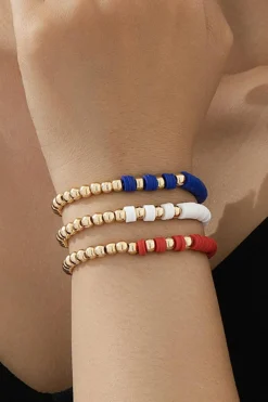 Online Dear-Lover US Flag Theme Beaded Triple Layer Bracelets Gold