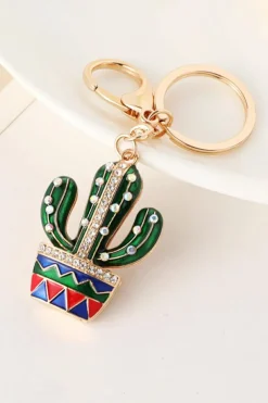 Clearance Dear-Lover Western Cactus Rhinestone Decor Keychain Gold