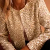 New Dear-Lover Sequined Open Front Cropped Jacket Golden Fleece