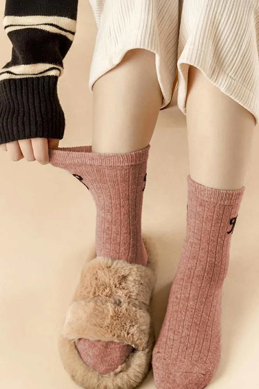 Hot Dear-Lover Bowknot Detail Ribbed Winter Stockings Gossamer Pink