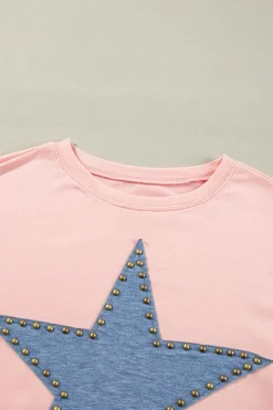 Best Dear-Lover Studded Star Graphic Oversized Long Sleeve Top Gossamer Pink