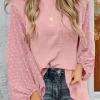 Sale Dear-Lover Swiss Dot Balloon Sleeve Loose Blouse Gossamer Pink