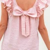 Discount Dear-Lover Textured Bow Knot Frilled Butterfly Sleeve Blouse Gossamer Pink