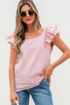 Discount Dear-Lover Textured Bow Knot Frilled Butterfly Sleeve Blouse Gossamer Pink