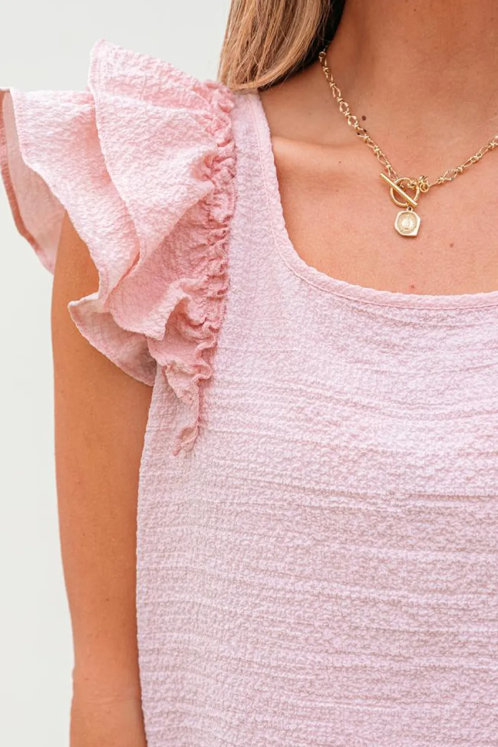 Discount Dear-Lover Textured Bow Knot Frilled Butterfly Sleeve Blouse Gossamer Pink