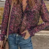 Clearance Dear-Lover Polka Dot Printed Buttoned Casual Shirt Grape Wine