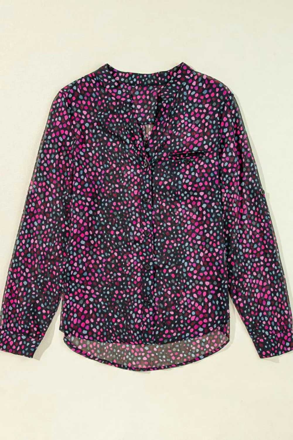 Clearance Dear-Lover Polka Dot Printed Buttoned Casual Shirt Grape Wine