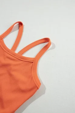 Best Dear-Lover Athletic Ribbed Cropped Cami Top Grapefruit Orange
