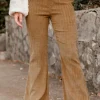 Clearance Dear-Lover Checkered Corduroy Flare High Waist Pants Grapefruit Orange