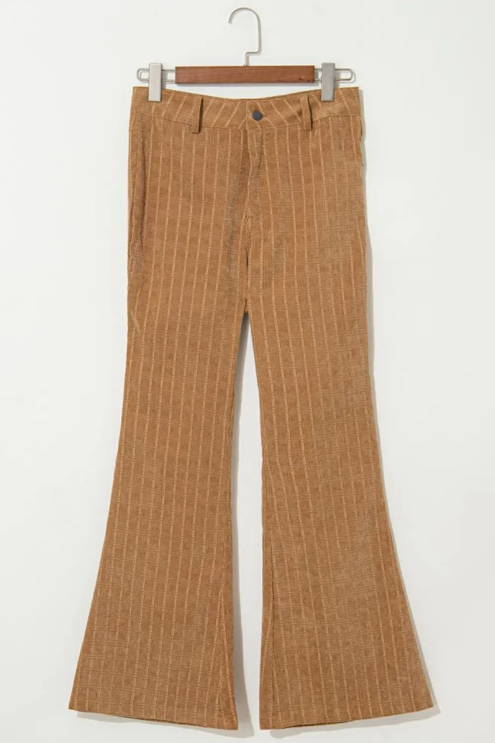 Clearance Dear-Lover Checkered Corduroy Flare High Waist Pants Grapefruit Orange