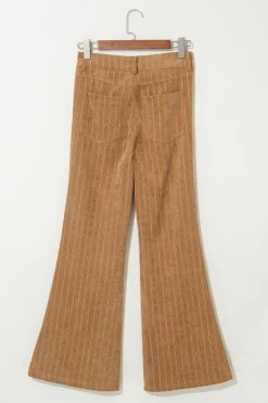 Clearance Dear-Lover Checkered Corduroy Flare High Waist Pants Grapefruit Orange