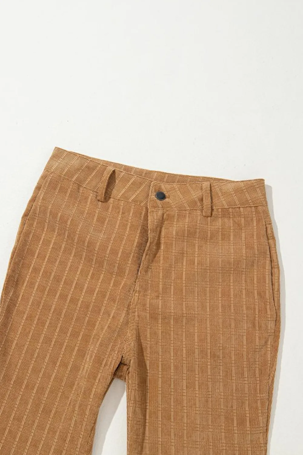 Clearance Dear-Lover Checkered Corduroy Flare High Waist Pants Grapefruit Orange
