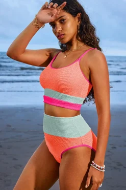 Outlet Dear-Lover Color Block High Waisted Sexy Bikini Set Grapefruit Orange
