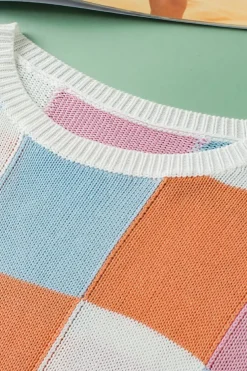 Clearance Dear-Lover Color Block Cap Sleeve Sweater Grapefruit Orange