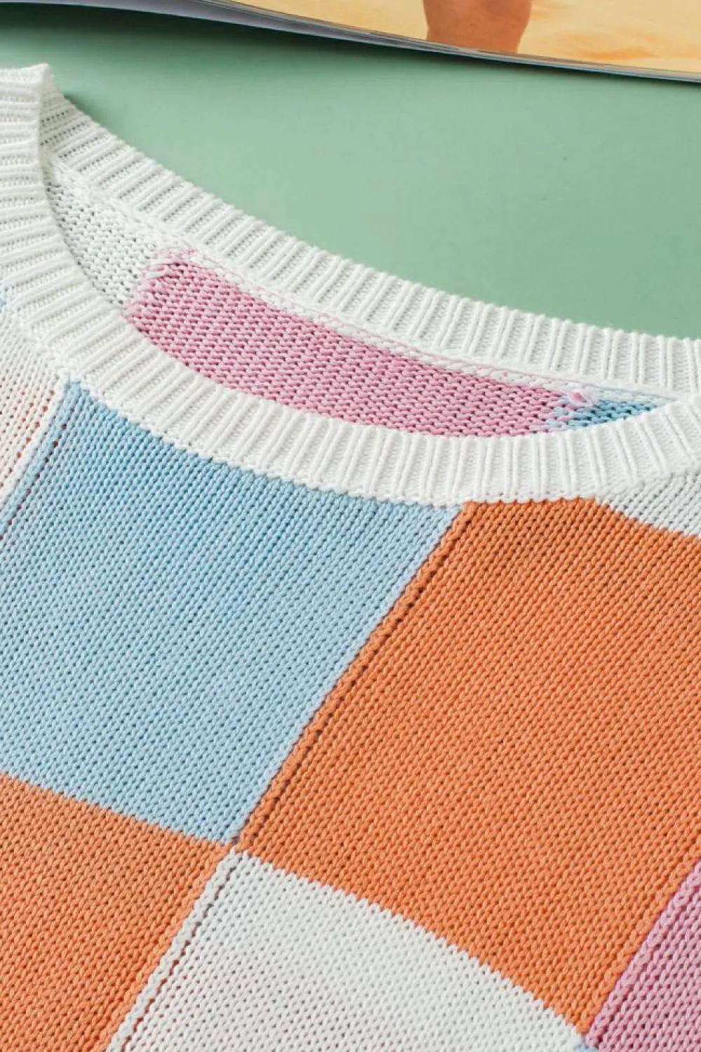 Clearance Dear-Lover Color Block Cap Sleeve Sweater Grapefruit Orange