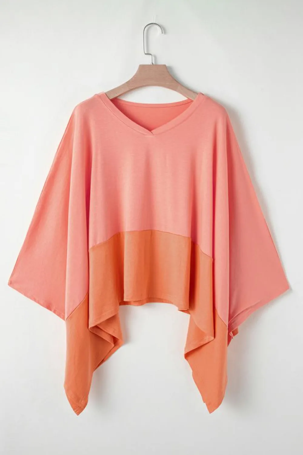 Outlet Dear-Lover Contrast Color Patchwork Oversized Side Split Top Grapefruit Orange