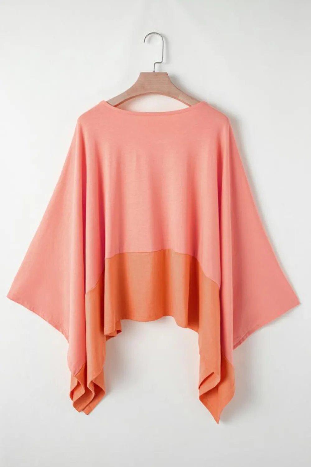 Outlet Dear-Lover Contrast Color Patchwork Oversized Side Split Top Grapefruit Orange