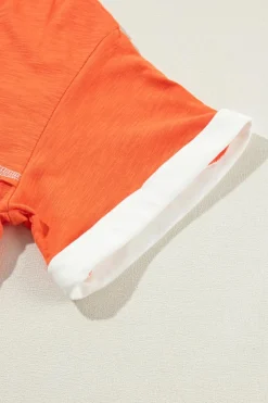 Clearance Dear-Lover Contrast Trim Exposed Seam V Neck T-shirt Grapefruit Orange