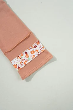 Fashion Dear-Lover Flower Patch Graphic Exposed Seam Wide Sleeve Top Grapefruit Orange