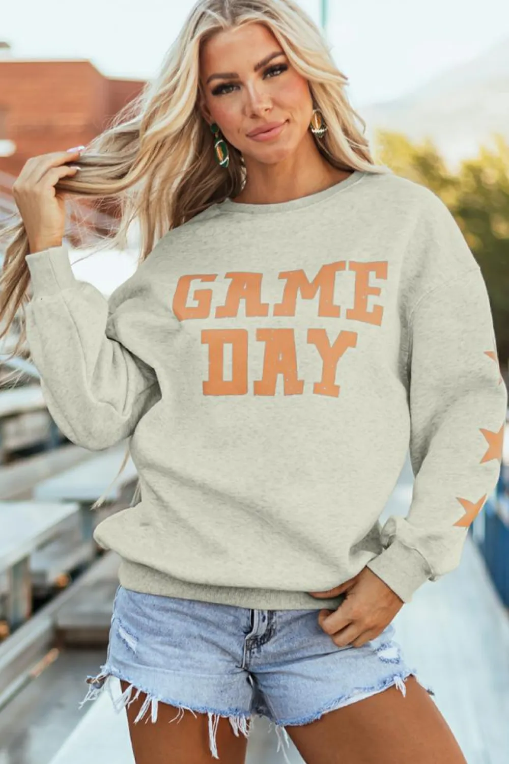 Sale Dear-Lover Game Day Graphic Rugby Football Season Sweatshirt Grapefruit Orange