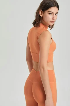 Sale Dear-Lover Mock Neck Cropped Sports Tank Top Grapefruit Orange
