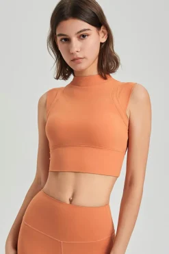 Sale Dear-Lover Mock Neck Cropped Sports Tank Top Grapefruit Orange