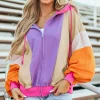 Online Dear-Lover Oversized Colorblock Patchwork Full Zipped Hoodie Grapefruit Orange