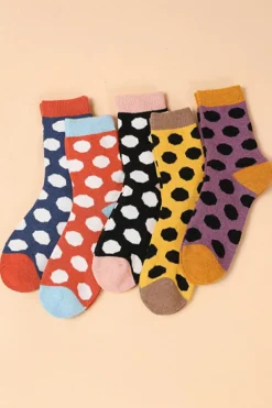 Discount Dear-Lover Polka Dot Color Block Thick Soft Crew Socks Grapefruit Orange