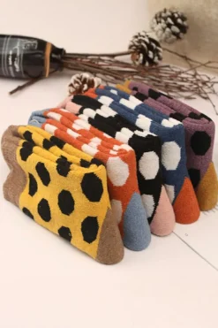 Discount Dear-Lover Polka Dot Color Block Thick Soft Crew Socks Grapefruit Orange