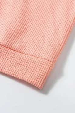 Clearance Dear-Lover Waffle Knit Wide Bracelet Sleeve Patchwork Raglan Top Grapefruit Orange