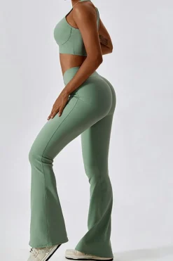 Clearance Dear-Lover Active Push up Bra and Arched Flare Pants Workout Set Grass Green