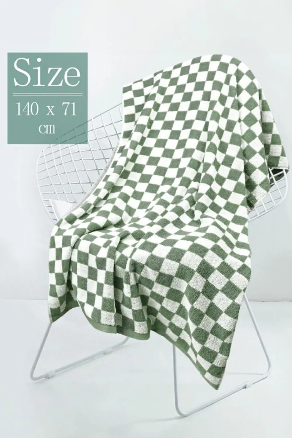 Discount Dear-Lover Checkered Print Soft Large Bath Towel Grass Green