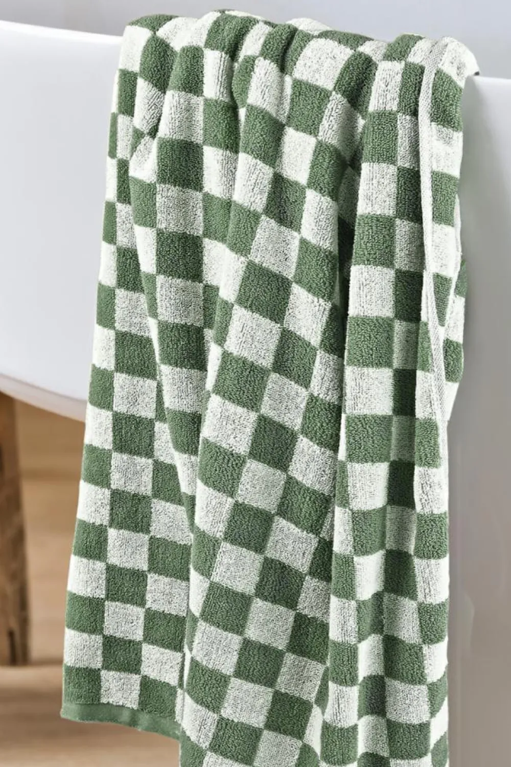 Discount Dear-Lover Checkered Print Soft Large Bath Towel Grass Green