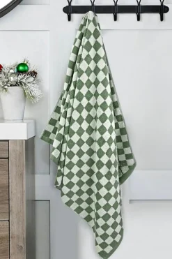 Discount Dear-Lover Checkered Print Soft Large Bath Towel Grass Green