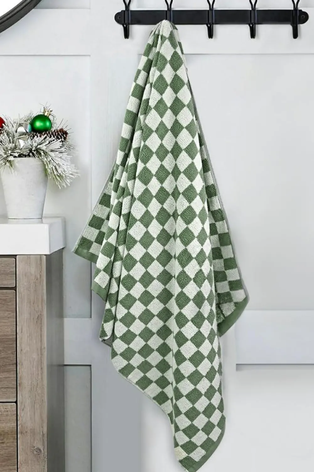 Discount Dear-Lover Checkered Print Soft Large Bath Towel Grass Green