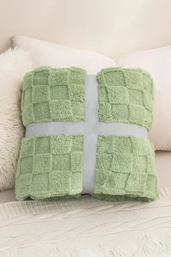 Fashion Dear-Lover Checkered Texture Large Plush Blanket Grass Green