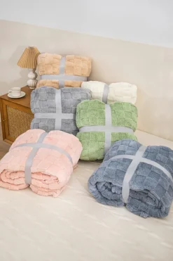 Fashion Dear-Lover Checkered Texture Large Plush Blanket Grass Green
