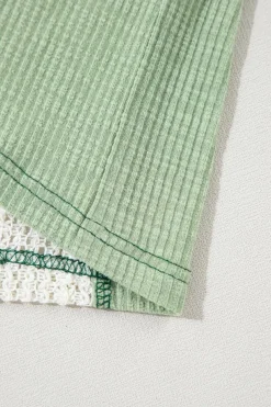New Dear-Lover Crochet Detail Exposed Seam High Low Loose Top Grass Green