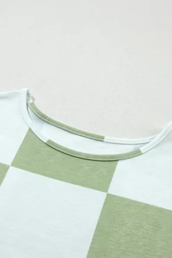 Discount Dear-Lover Mix Checkered Print Shirred Cuffs Blouse Grass Green