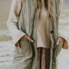 Fashion Dear-Lover Quilted Long Vest Jacket with Pockets Grass Green